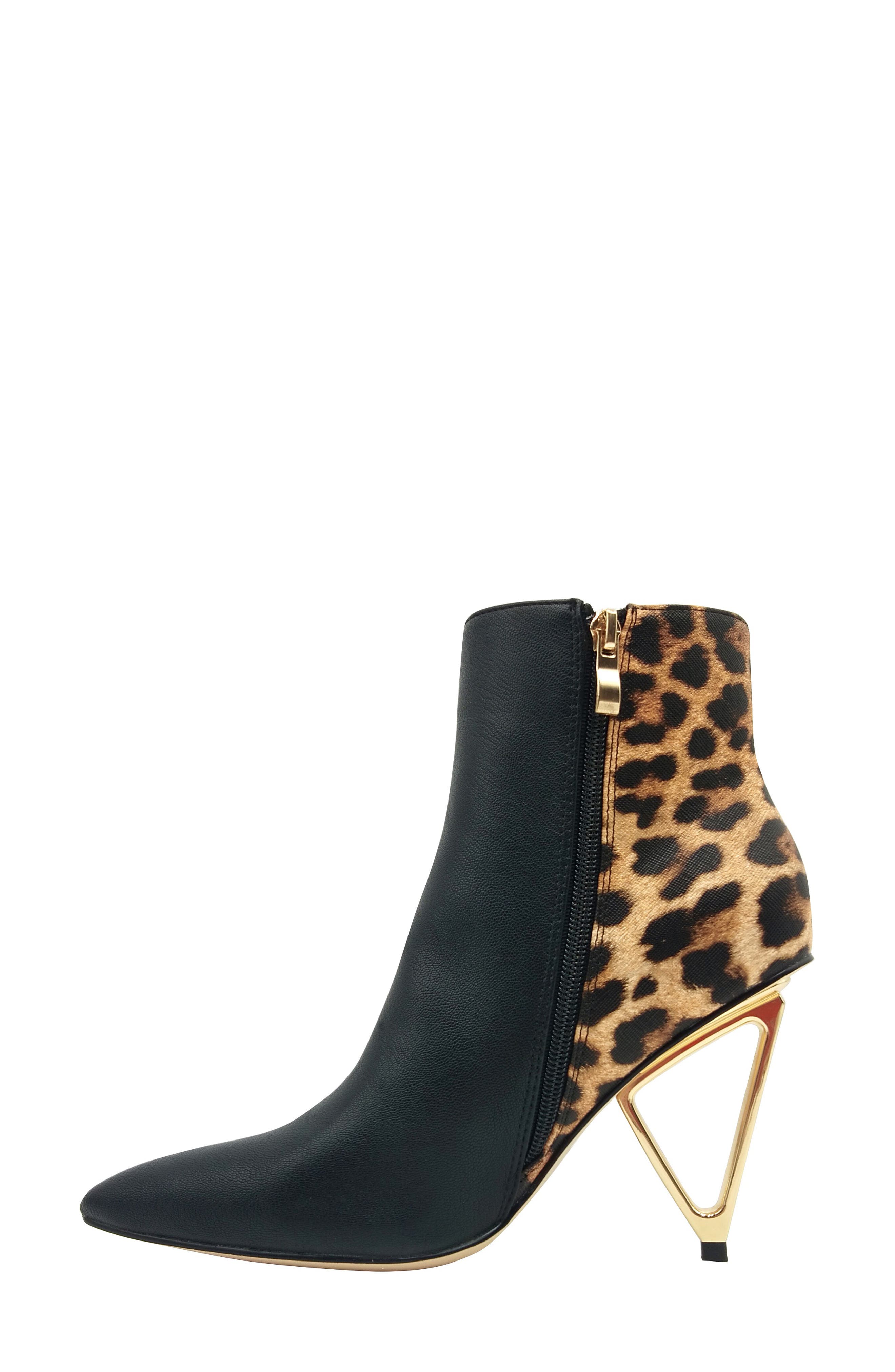 Gia Triangle Heel Bootie, Alternate, color, BLACK LEOPARD