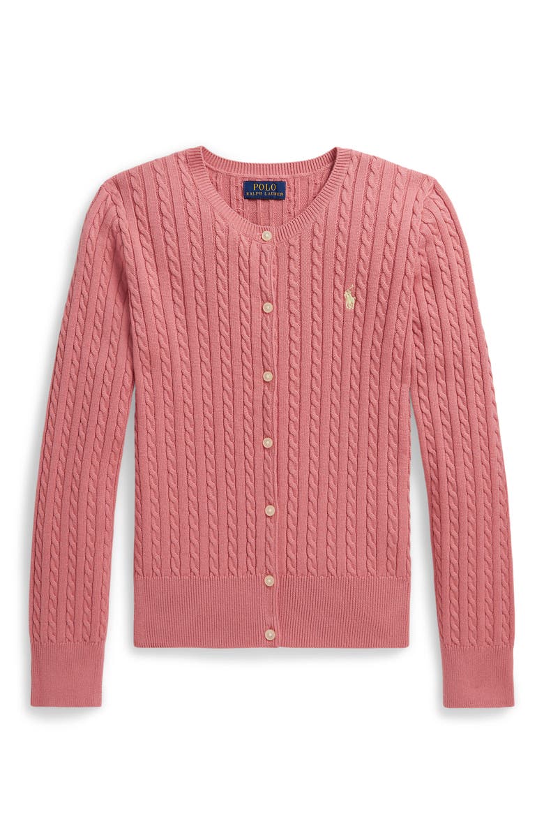 Kids' Cable Stitch Cotton Cardigan, Main, color, DESERT ROSE