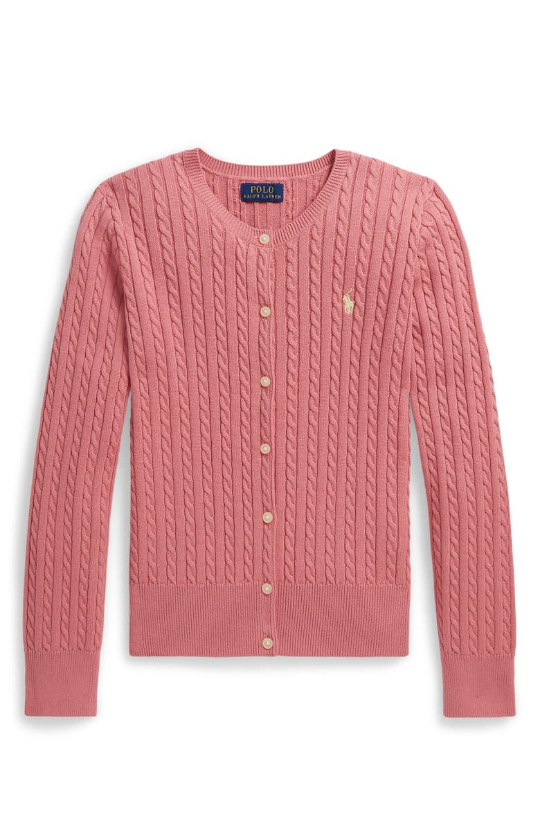 Polo Ralph Lauren Kids' Cable Stitch Cotton Cardigan, Main, color, Desert Rose