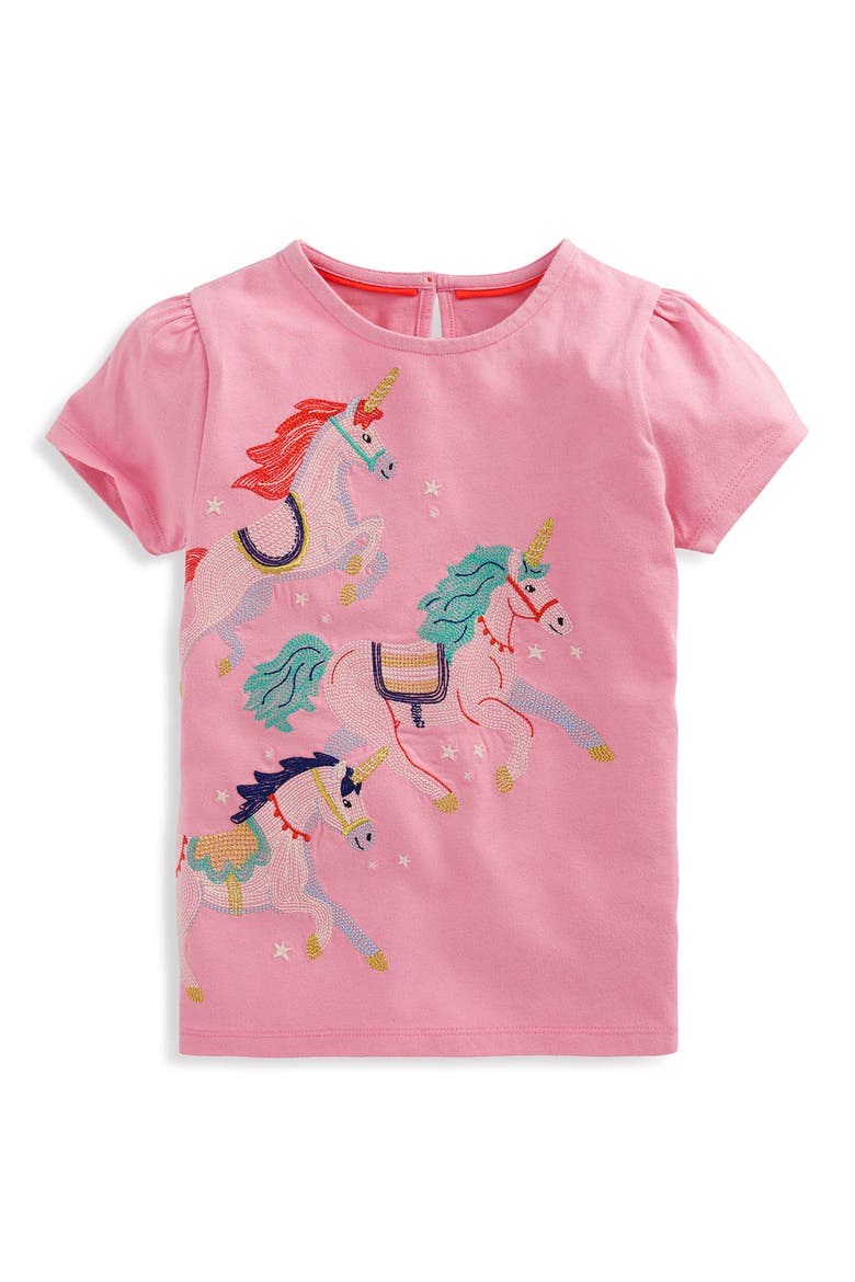 Kids' Embroidered Unicorn T-Shirt, Main, color, PINK UNICORNS