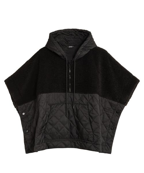 Echo Combo Quilted Hooded Poncho In Black