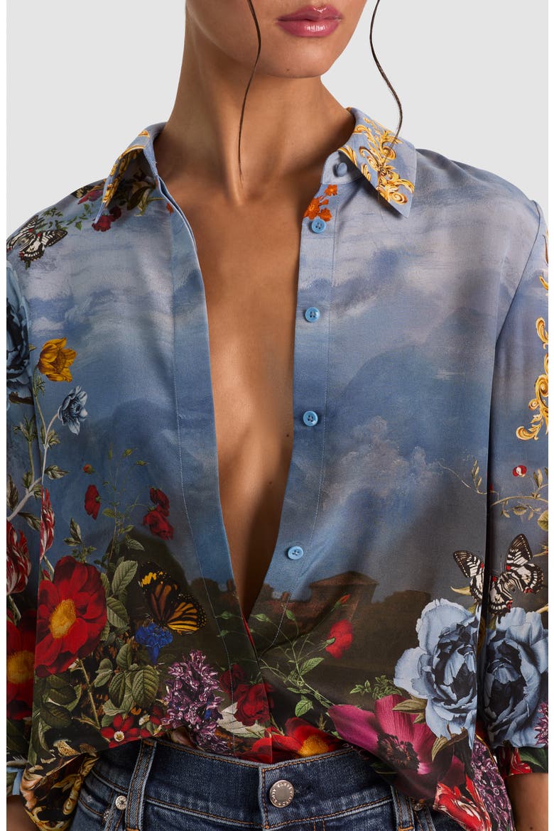 Willa Silk Button-Front Shirt, Alternate, color, ALPINE DAWN