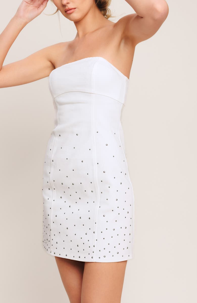 FLYING TOMATO Embellished Minidress, Alternate, color, White Denim