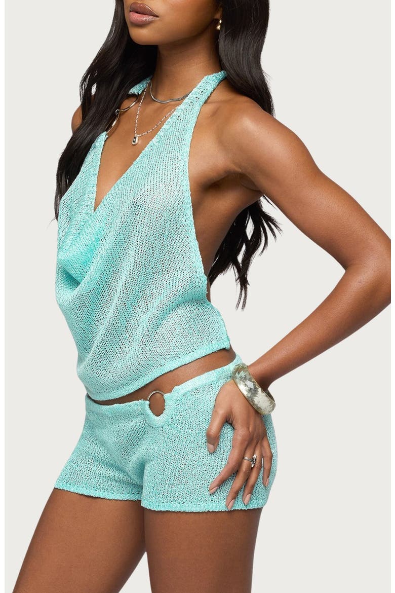 Sarina Sequin Knit Open Back Halter Top, Alternate, color, AQUA