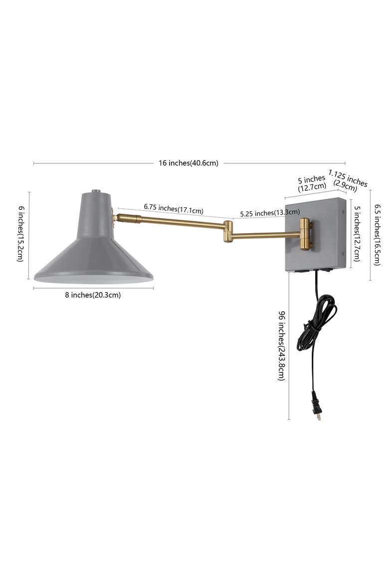 Hygge Swing Arm 1-Light Modern Midcentury Iron USB Charging Port LED Sconce, Alternate, color, Gray