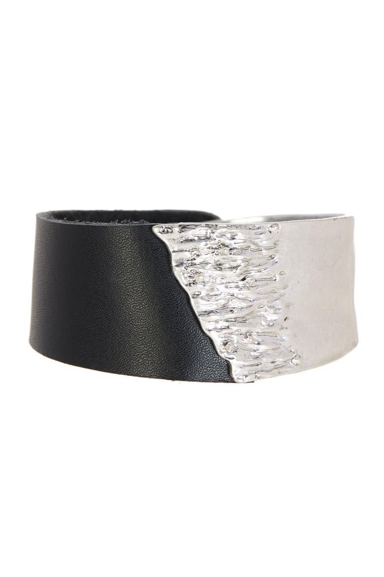 Black & Silver Wild Ways Leather Bracelet, Main, color, black