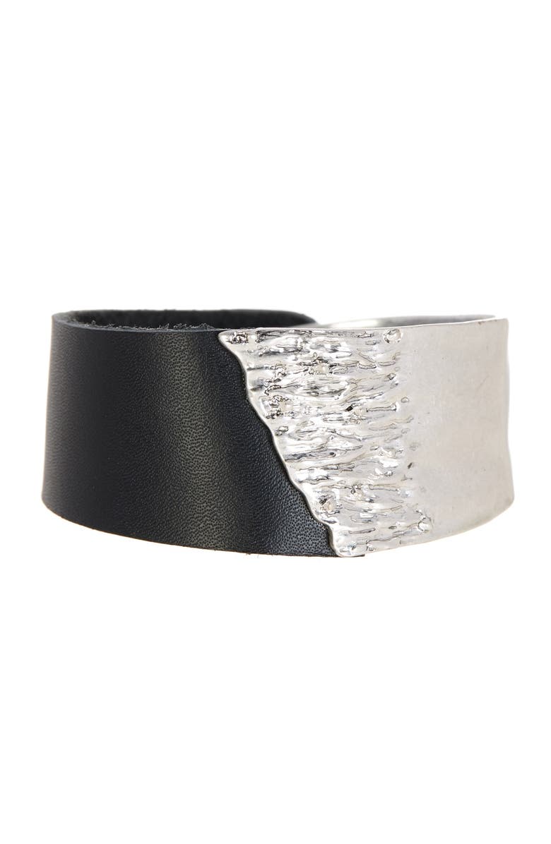 SAACHI Black & Silver Wild Ways Leather Bracelet, Main, color, Black