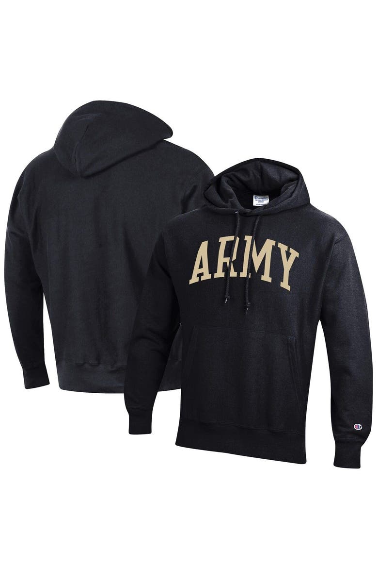 Men's Champion Black Army Black Knights Team Arch Reverse Weave Pullover Hoodie, Main, color, Black