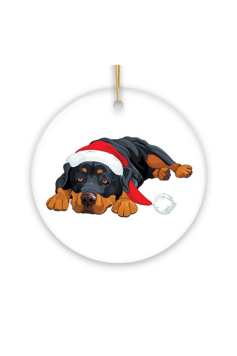 Santa Hat Resting Rottweiler Ornament