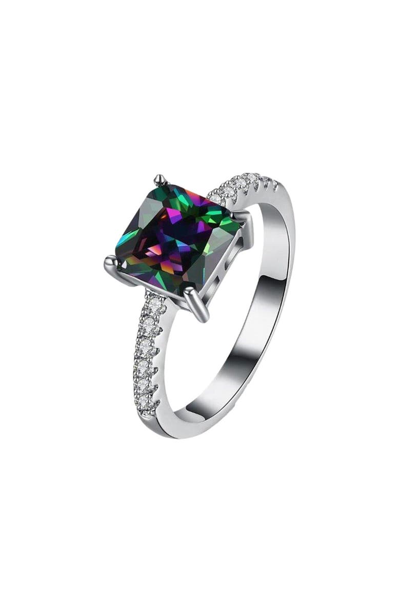 Hollywood Sensation Princess Cut Mystic Topaz Ring, Main, color, Silver