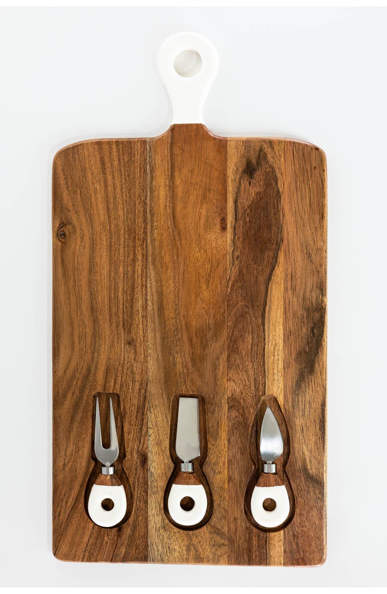 Jeanne Fitz Wood + White Collection Acacia Wood Board with Inlaid Knives, Alternate, color, White And Brown