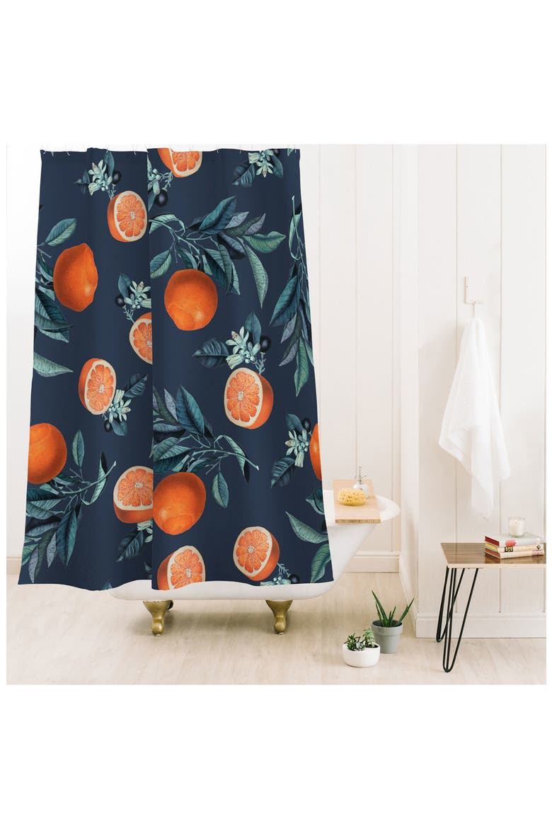 Lemon & Leaf Print VI Shower Curtain, Alternate, color, ORANGE