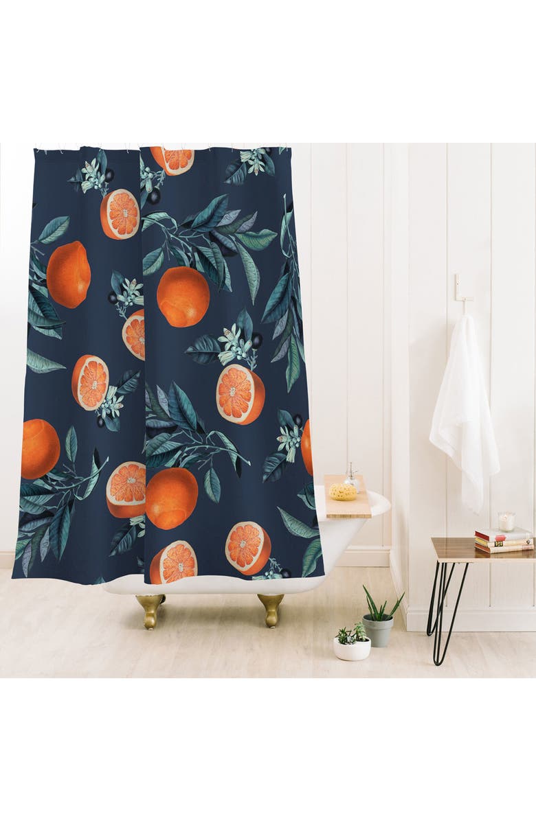 Deny Designs Lemon & Leaf Print VI Shower Curtain, Alternate, color, Orange