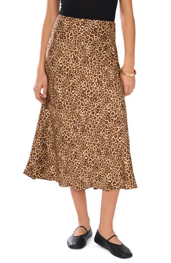 1.state Ditsy Darling Womens Animal Print Satin Midi Skirt In Sand