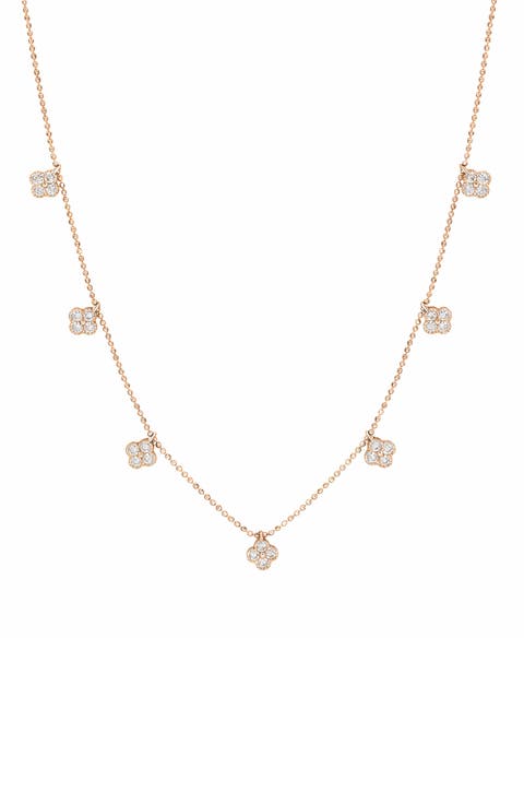 Cubic Zirconia Pavé Clover Station Necklace