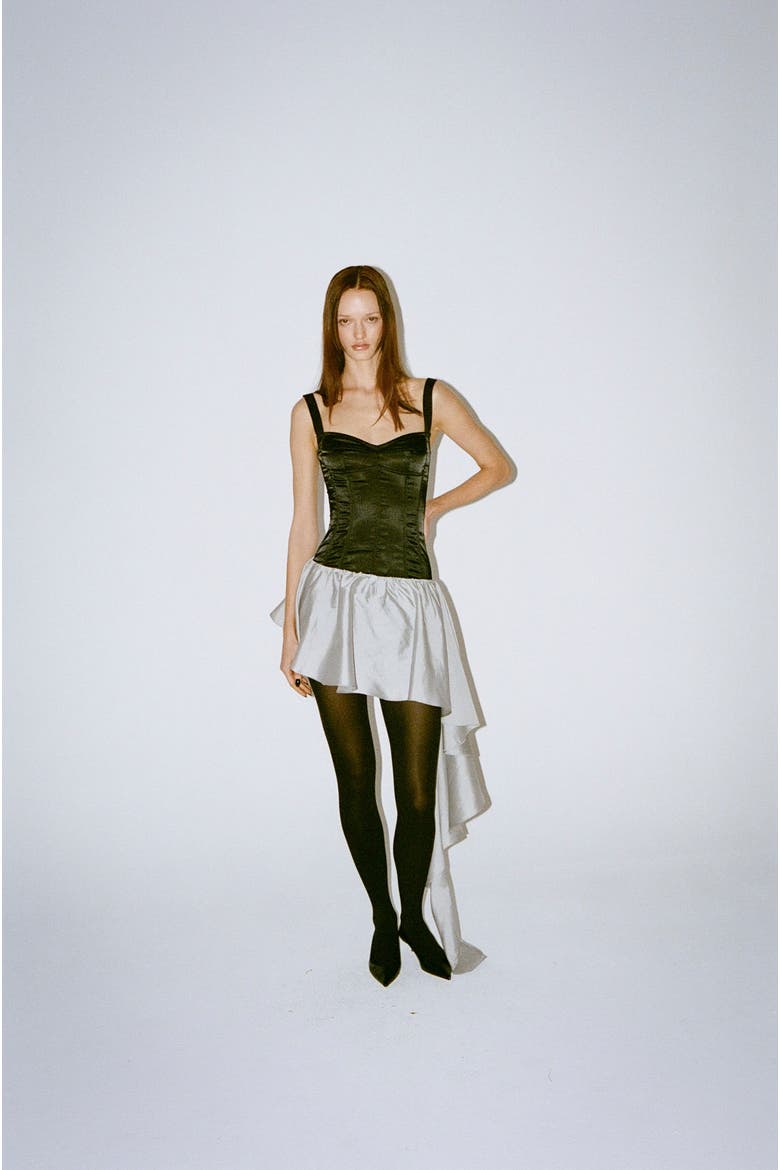 Cherub Boned Satin Top with Adjustable Straps, Alternate, color, Black