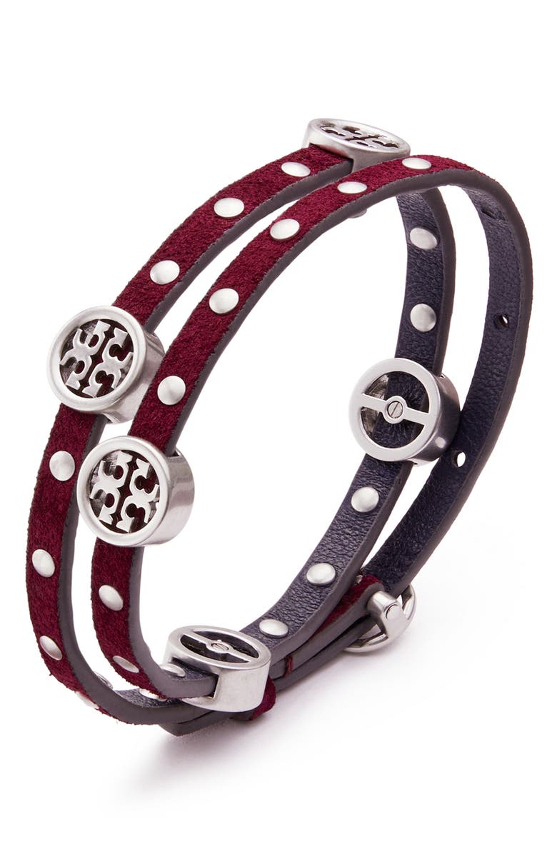 Tory Burch Miller Double Wrap Leather Bracelet, Main, color,