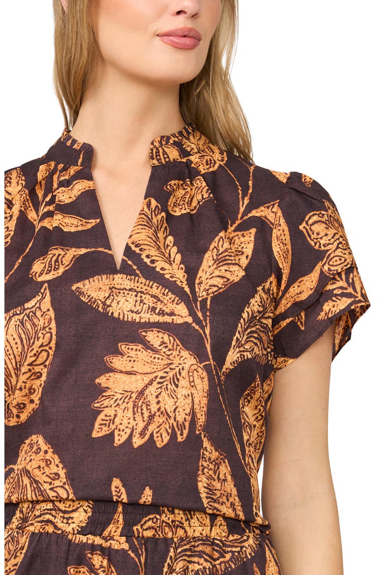 Ruffle Neck Flutter Sleeve Cotton Top, Alternate, color, RUM RAISIN