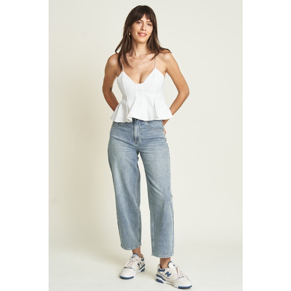 OLIVER LOGAN OLIVER LOGAN HARLOW BARREL LEG JEANS HIGH RISE LIGHT INDIGO WORN