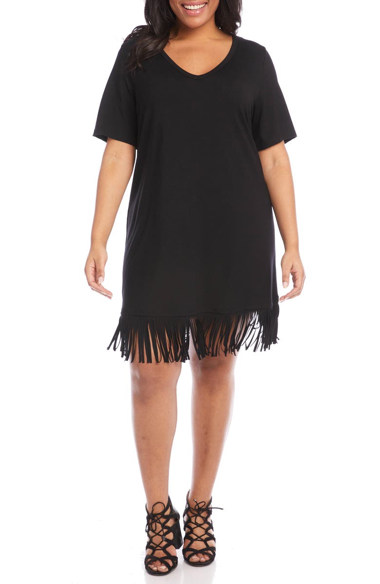 Karen Kane Fringe Hem Jersey Dress, Alternate, color, 