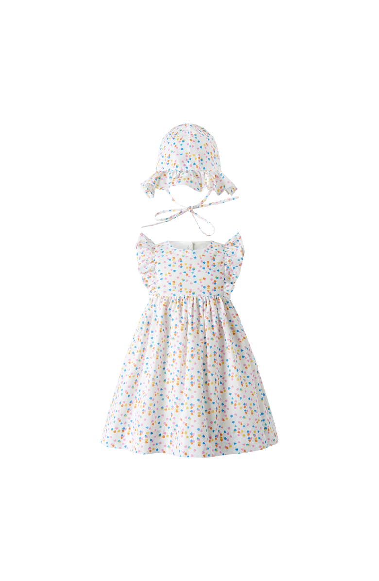 Rachel Riley Heart Confetti Sundress & Hat, Main, color, Ivory