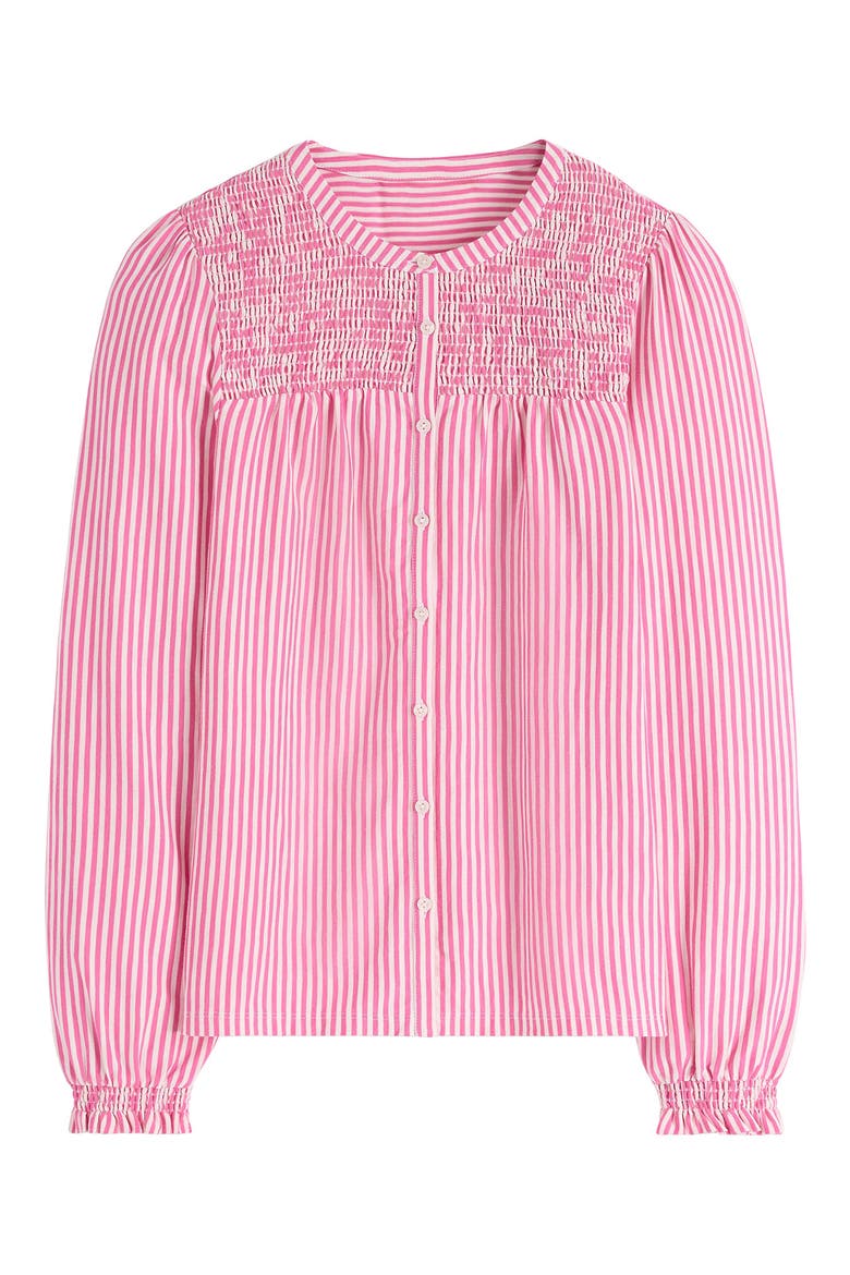 Elsa Smocked Woven Shirt, Main, color, PINK RIBBON STRIPE