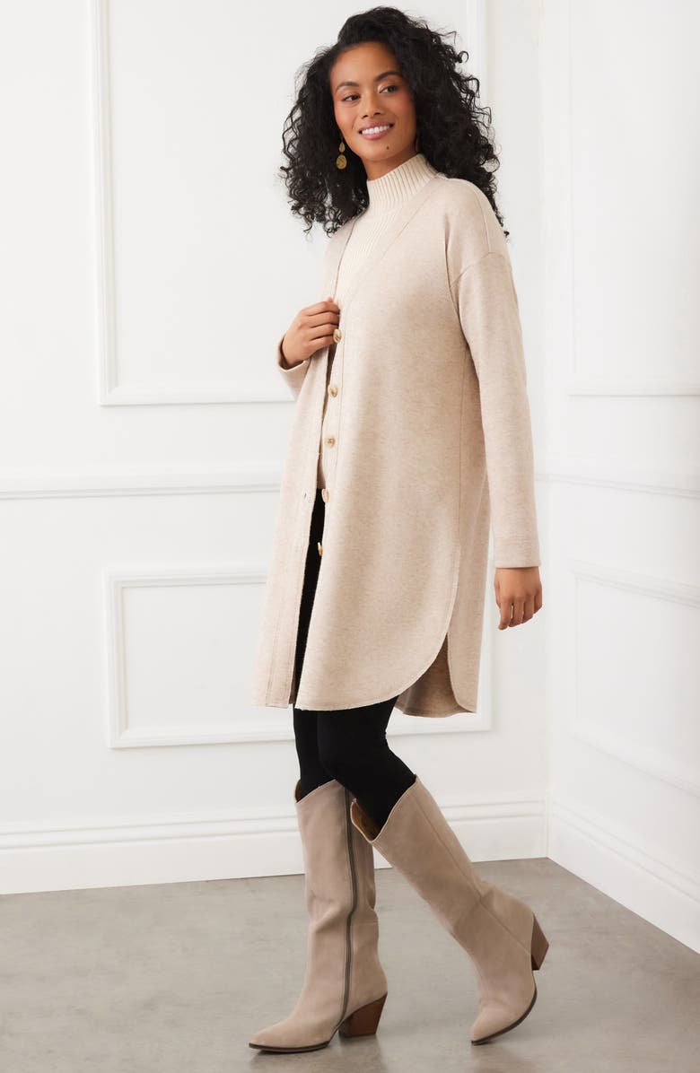 Karen Kane Shirttail Cardigan, Alternate, color, Oatmeal Beige