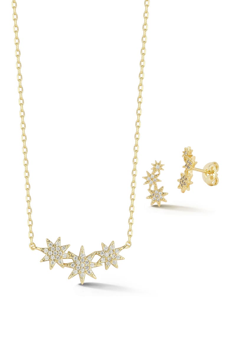 Pavé Starburst Necklace & Earrings Set, Main, color, GOLD