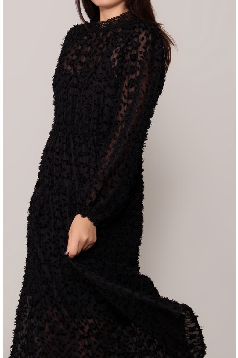 Textured Long Sleeve Midi Dress, Alternate, color, BLACK