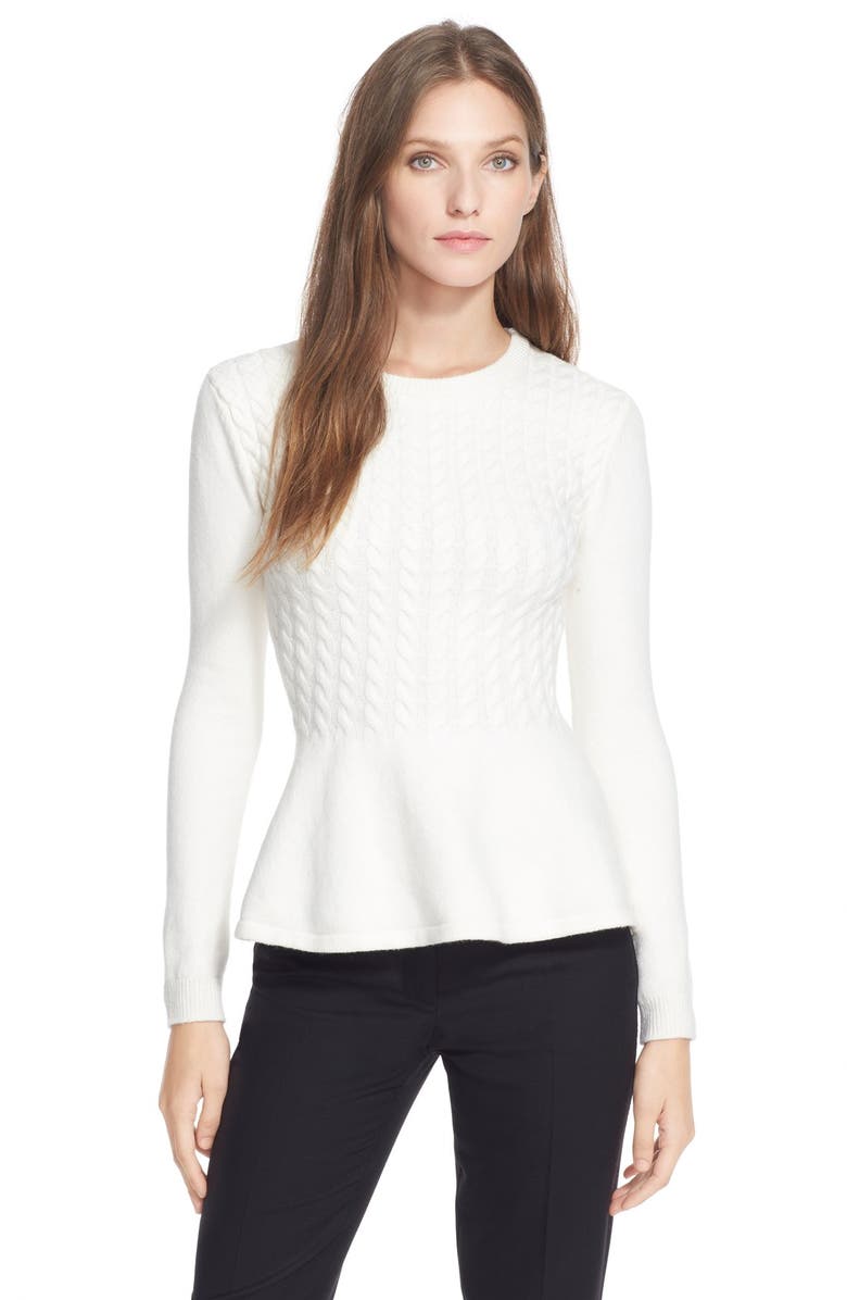 Ted Baker London 'Mereda' Cable Knit Peplum Sweater, Main, color, 