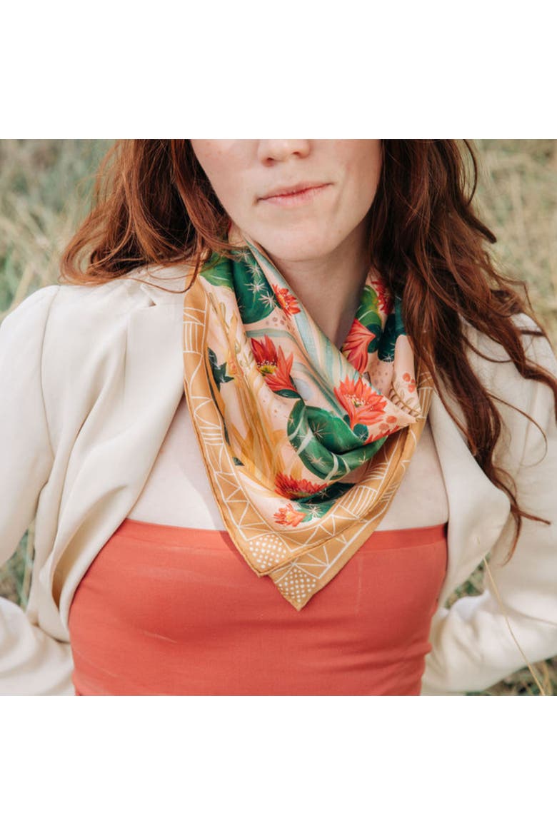 100% Silk Scarf Cactus Garden - Desert Botanical Pattern, Alternate, color, 35 x 35"
