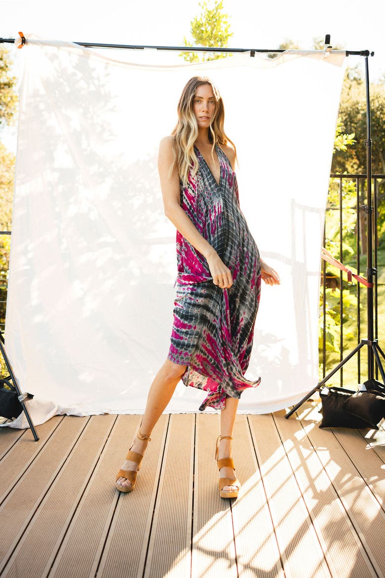 Classic Silk Dress Sunset, Main, color, Pink & Black Tie Dye