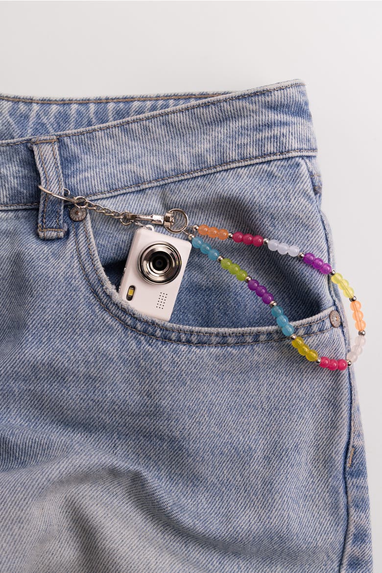 Mini Digital Camera with Beaded Lanyard, Main, color, White