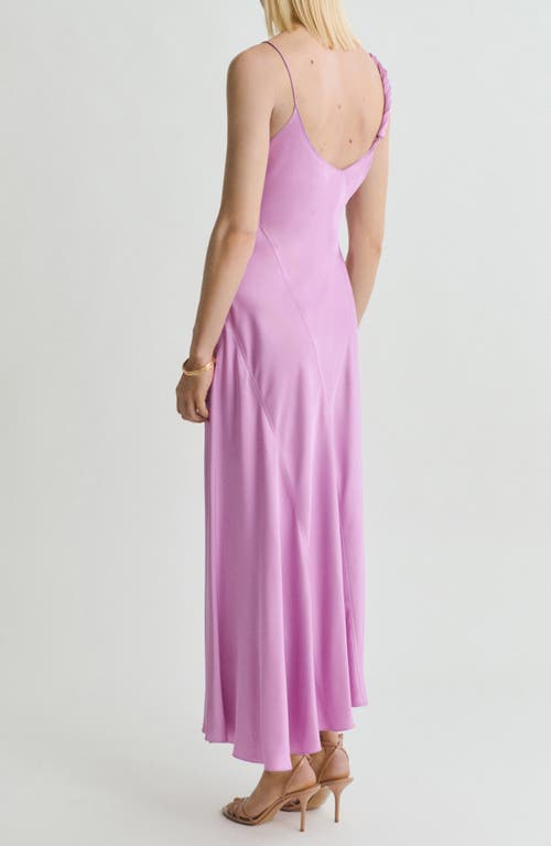 Mango One Shoulder Satin Midi Dress With Side Split In Purple