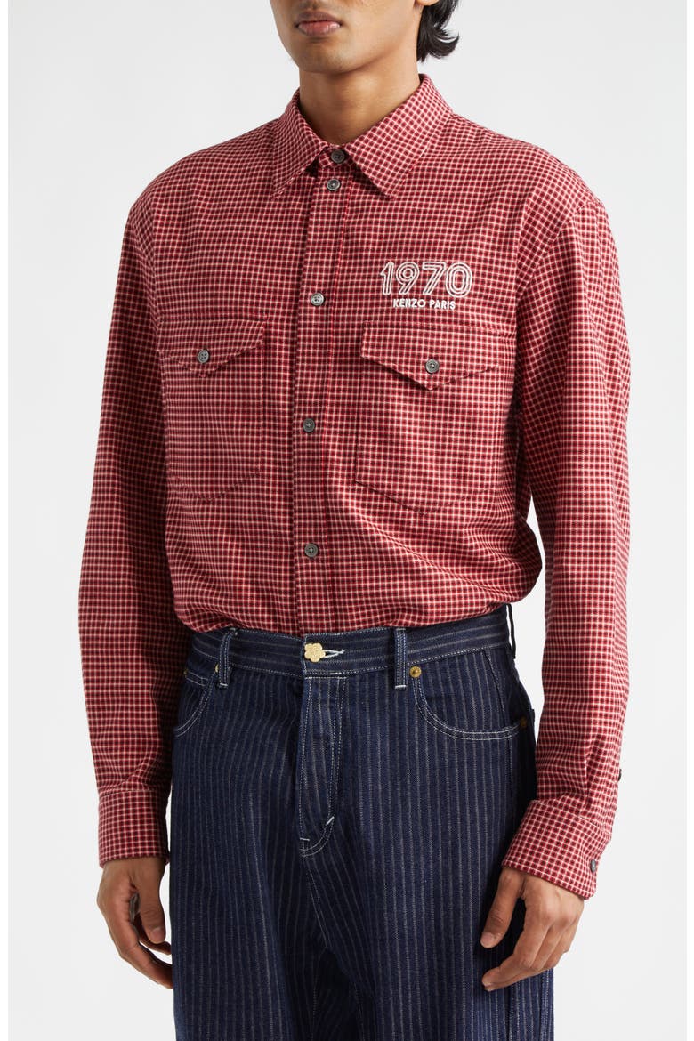 1970 Archive Military Check Button-Up Shirt, Alternate, color, CHERRY