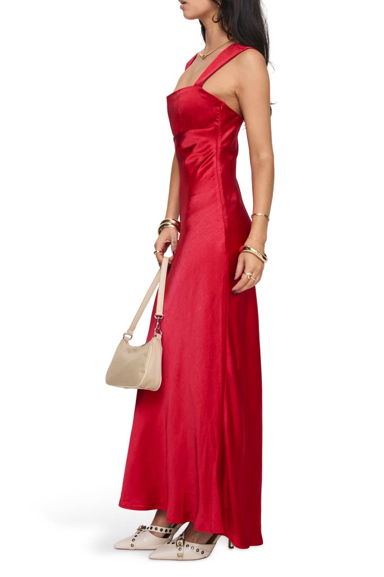 Radioactive Bias Cut Satin Maxi Dress, Alternate, color, RED