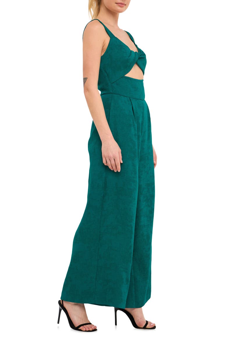 Plissé Cutout Wide Leg Jumpsuit, Alternate, color, EMERALD