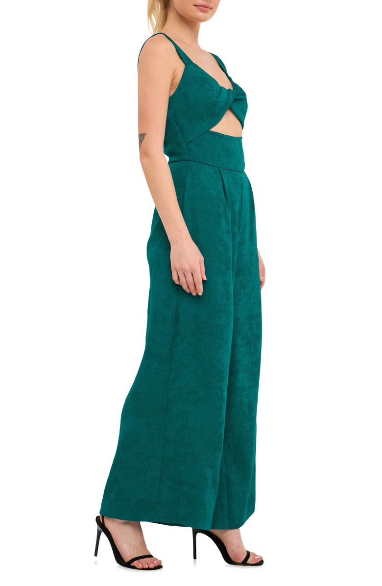 Endless Rose Plissé Cutout Wide Leg Jumpsuit, Alternate, color, Emerald