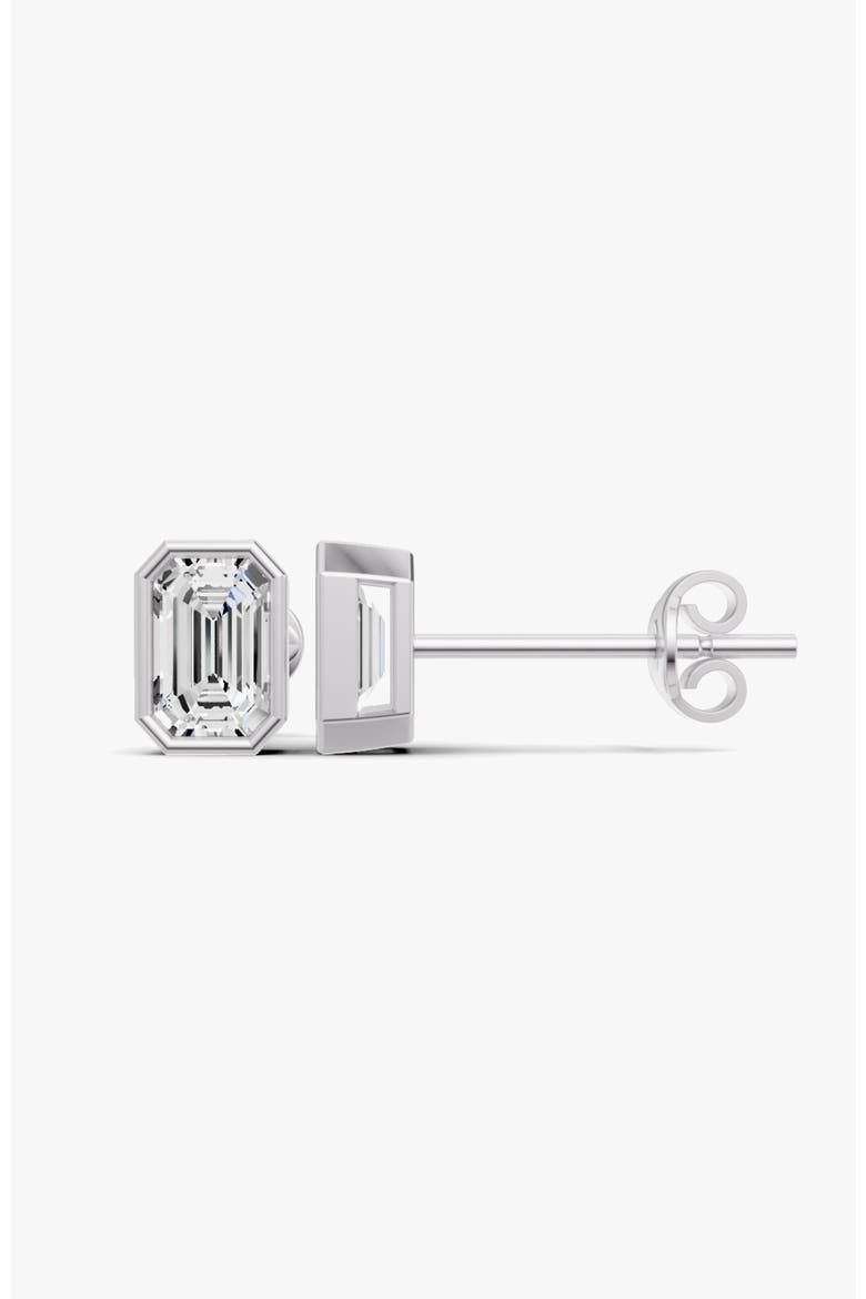 14K Gold 1 Carat Emerald Bezel Solitaire Studs, Alternate, color, White Gold