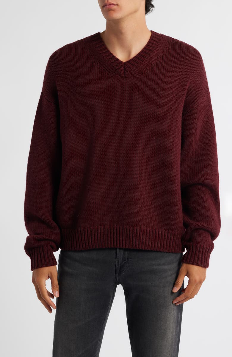 FRAME Oversize Wool & Cashmere Crewneck Sweater, Main, color, Burgundy