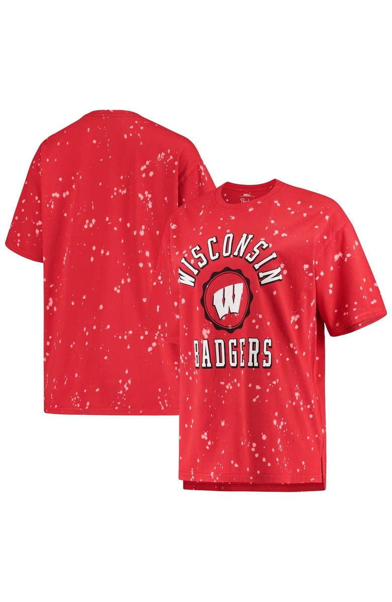 PRESSBOX Women's Pressbox Red Wisconsin Badgers Bishop Bleach Wash T-Shirt, Alternate, color, 