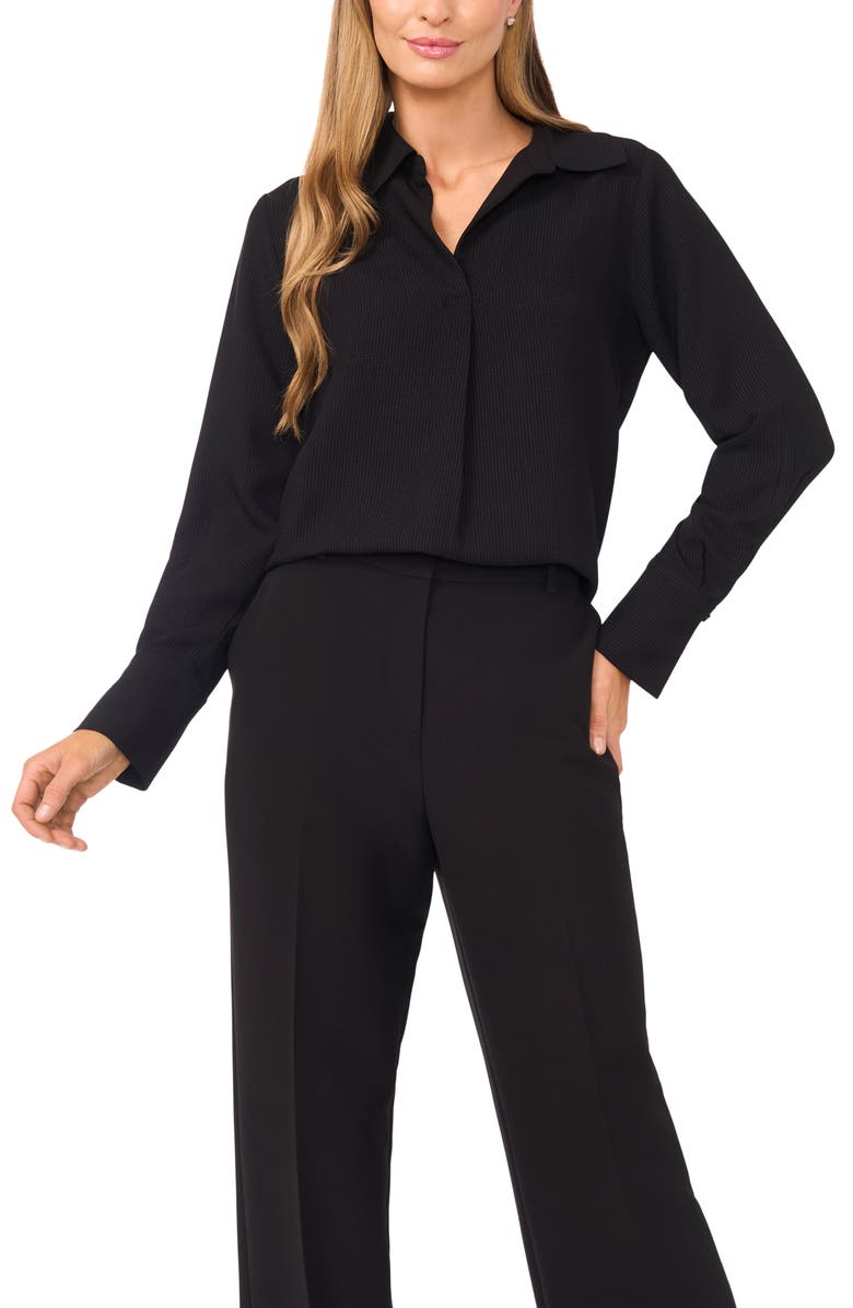 Halogen<sup>®</sup> Tonal Stripe Collared Split Neck Top, Main, color, Rich Black