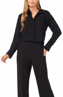 Tonal Stripe Collared Split Neck Top