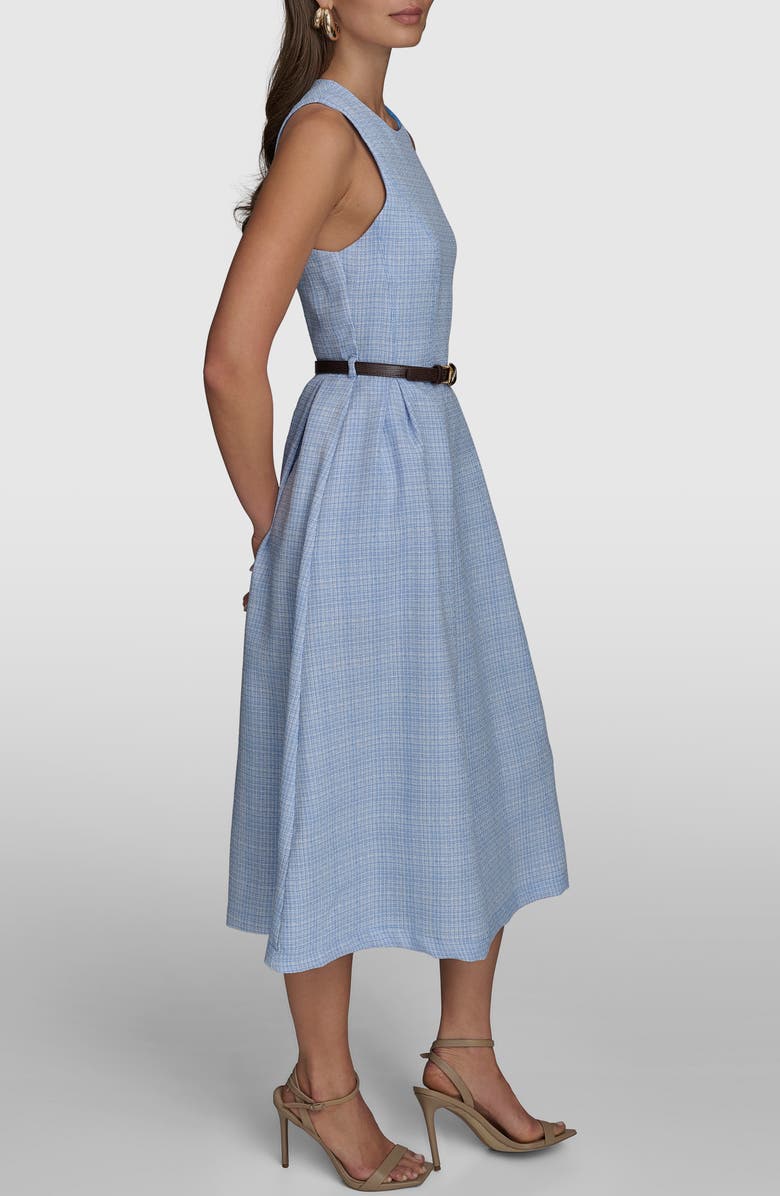 Donna Karan New York Belted Fit & Flare Tweed Midi Dress, Alternate, color, 