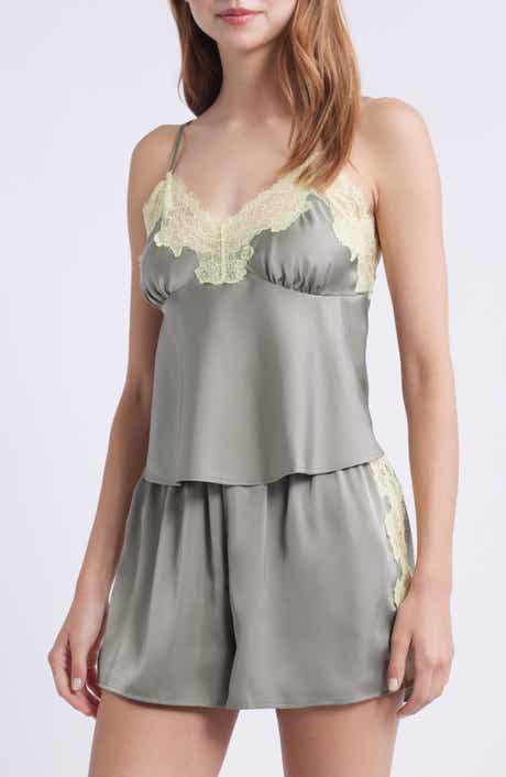 Open Edit Lace Trim Satin Short Pajamas