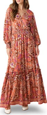 FLYING TOMATO Print Long Sleeve Maxi Dress