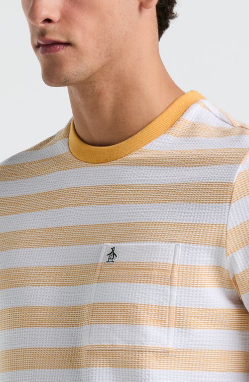 Original Penguin Stripe Waffle Knit Pocket T-shirt In Jurassic Gold