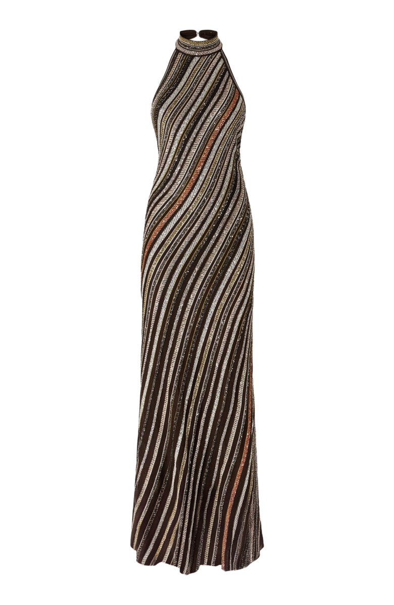 Missoni Long Dress With Halter Neck And Herringbone Stripe Knit, Alternate, color, Multicoloured