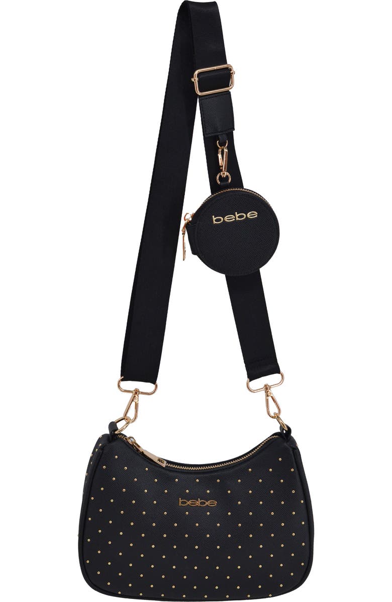 bebe Sagan Stud Crossbody Bag with Zip Pouch, Main, color, Black