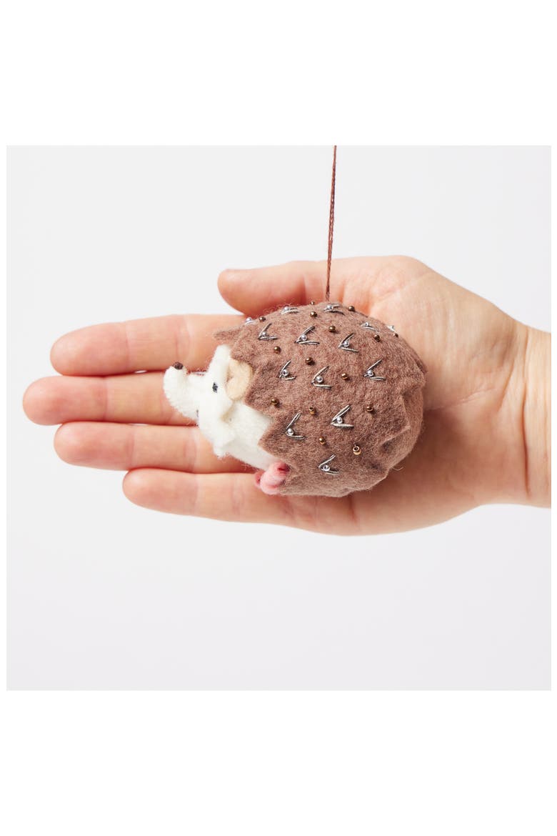 Beaded Hedgehog Ornament, Alternate, color, BROWN